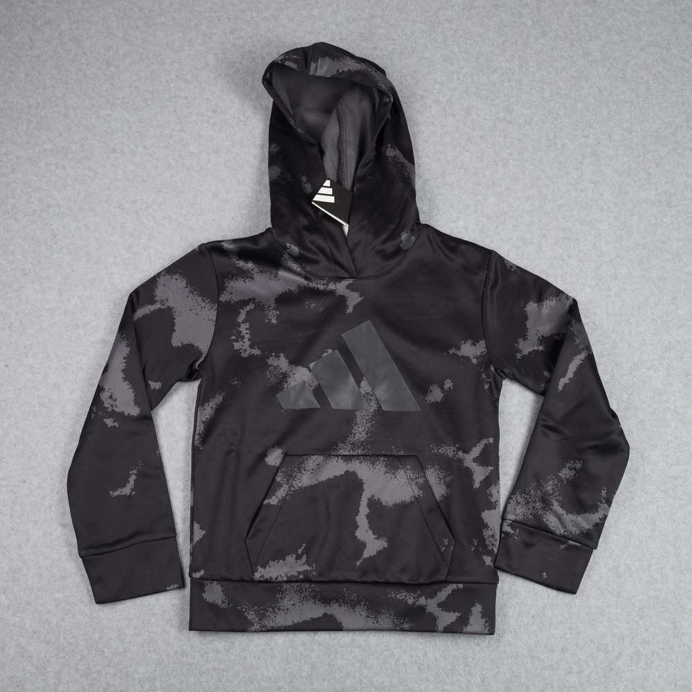 Adidas Hoodie Boys Size 5 Black Camo Logo AA10584 Pullover Sweatshirt Active
